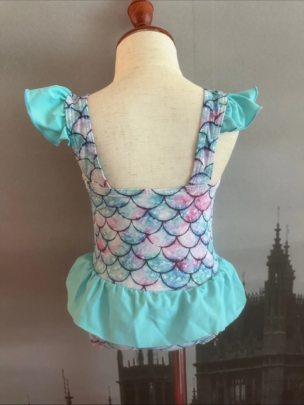 Girls Mermaid Scale One-Piece Swimsuit in Aqua, Pink, Purple
